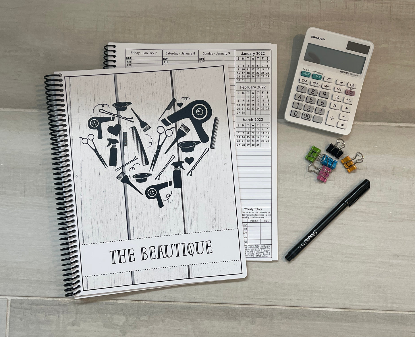 STYLIST HEART LIGHT WOOD DESIGN - 12 Month Dated Appointment Book With Business Organizer/Planner + UPGRADE OPTIONS