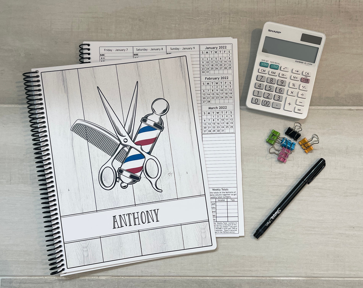BARBER POLE DESIGN - Standard 12 Month Appointment Book - Start Any Month - 3 Sizes with Optional Income & Expenses Tracking