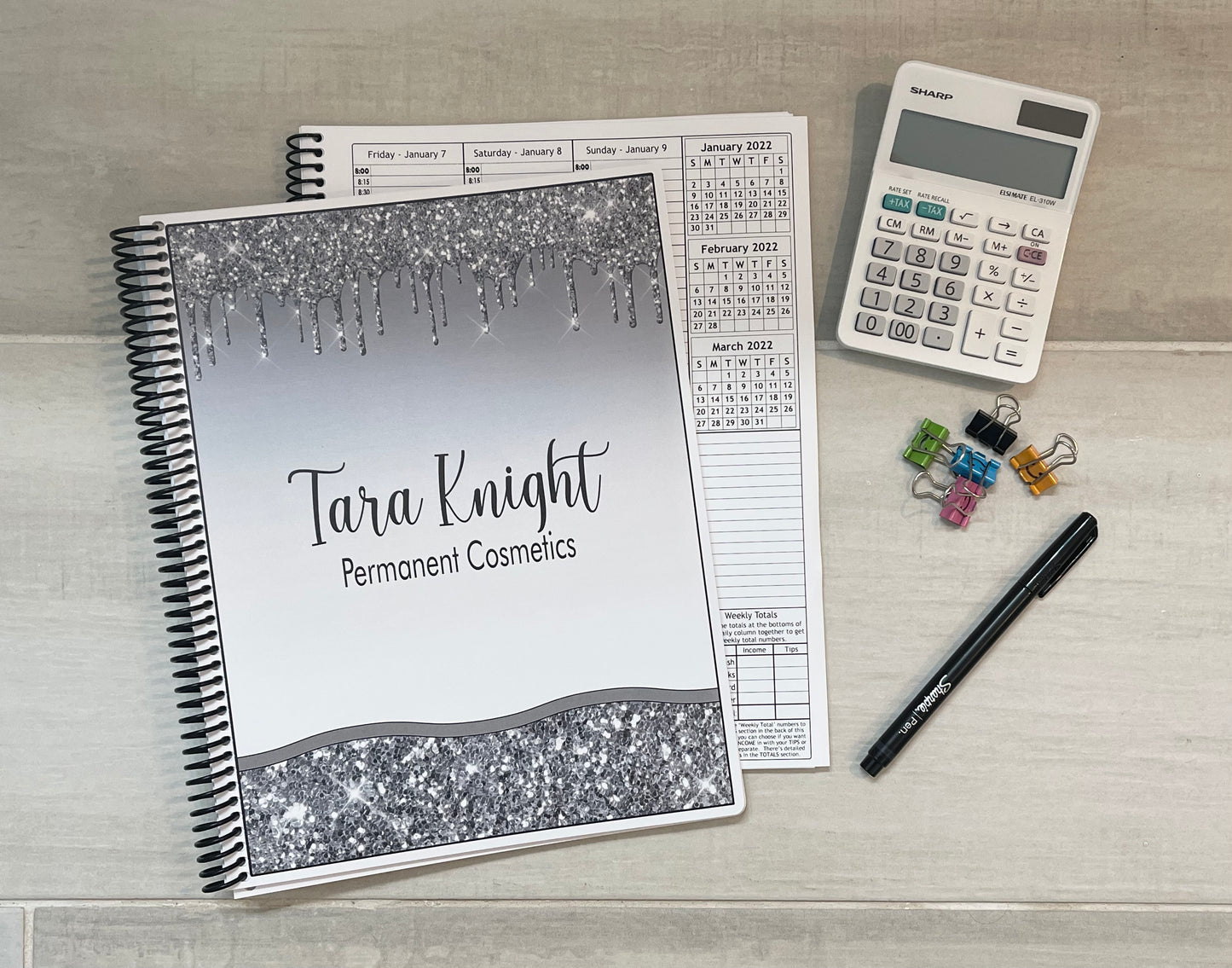 SILVER GLITTER DESIGN - Standard 12 Month Appointment Book - Start Any Month - 3 Sizes with Optional Income & Expenses Tracking