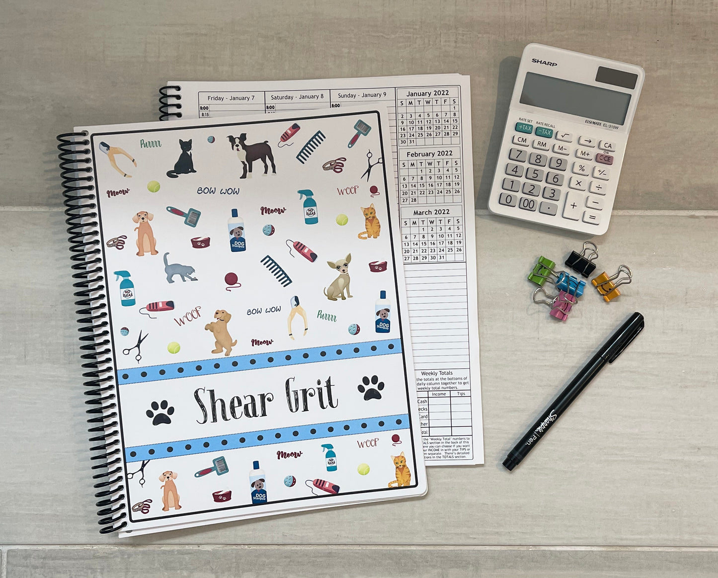 GROOMING TOOLS DESIGN - Standard 12 Month Appointment Book - Start Any Month - 3 Sizes with Optional Income & Expenses Tracking