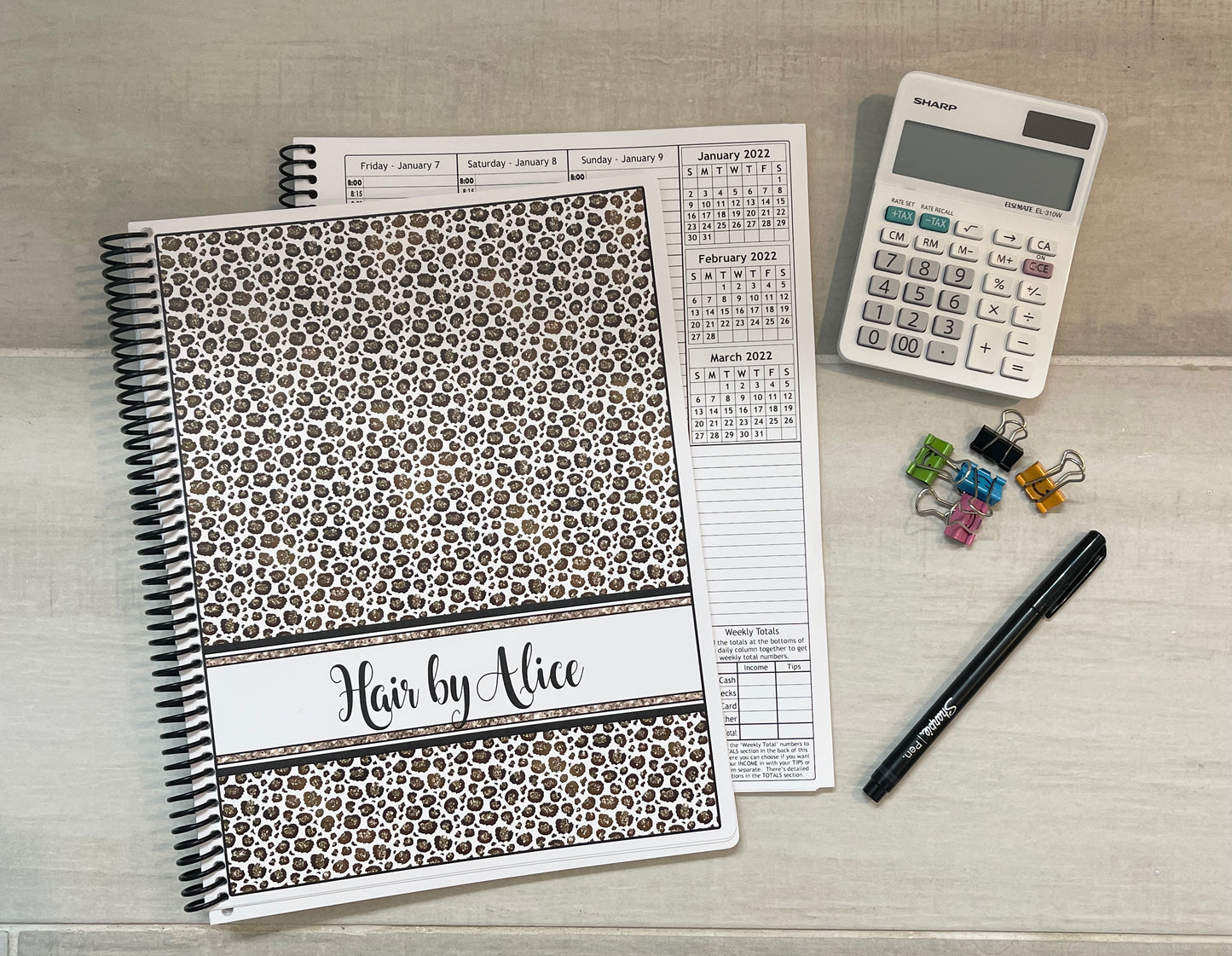 LEOPARD PRINT DESIGN- Standard 12 Month Appointment Book - Start Any Month - 3 Sizes with Optional Income & Expenses Tracking