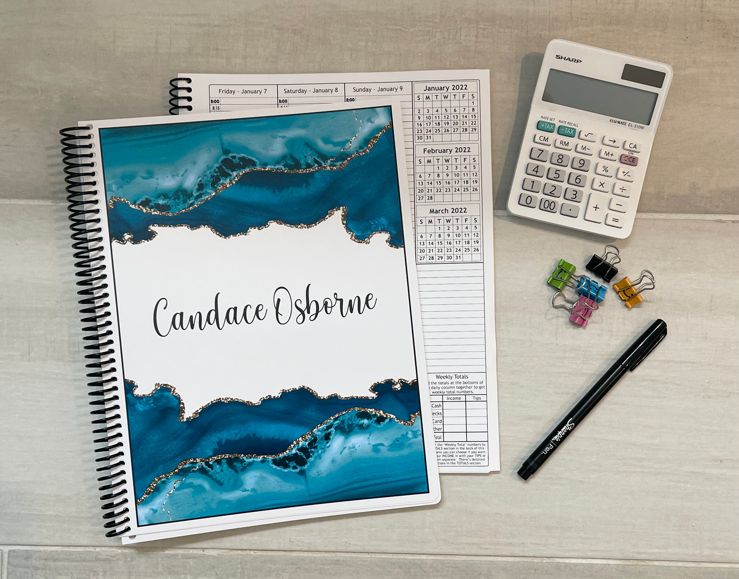TEAL MARBLE DESIGN - Standard 12 Month Appointment Book - Start Any Month - 3 Sizes with Optional Income & Expenses Tracking