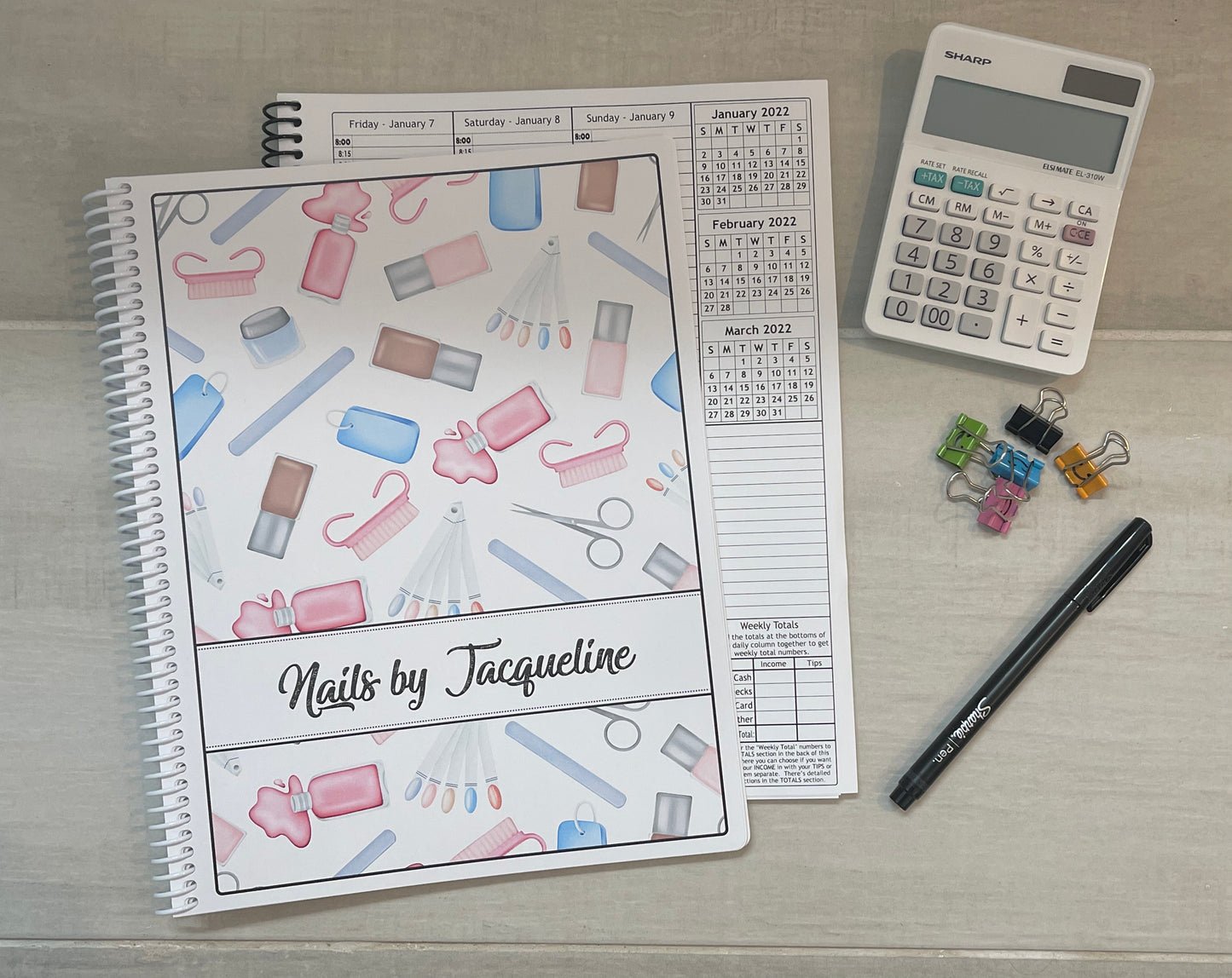 NAIL TOOLS DESIGN - PINKS - 12 Month Dated Appointment Book With Business Organizer/Planner + UPGRADE OPTIONS