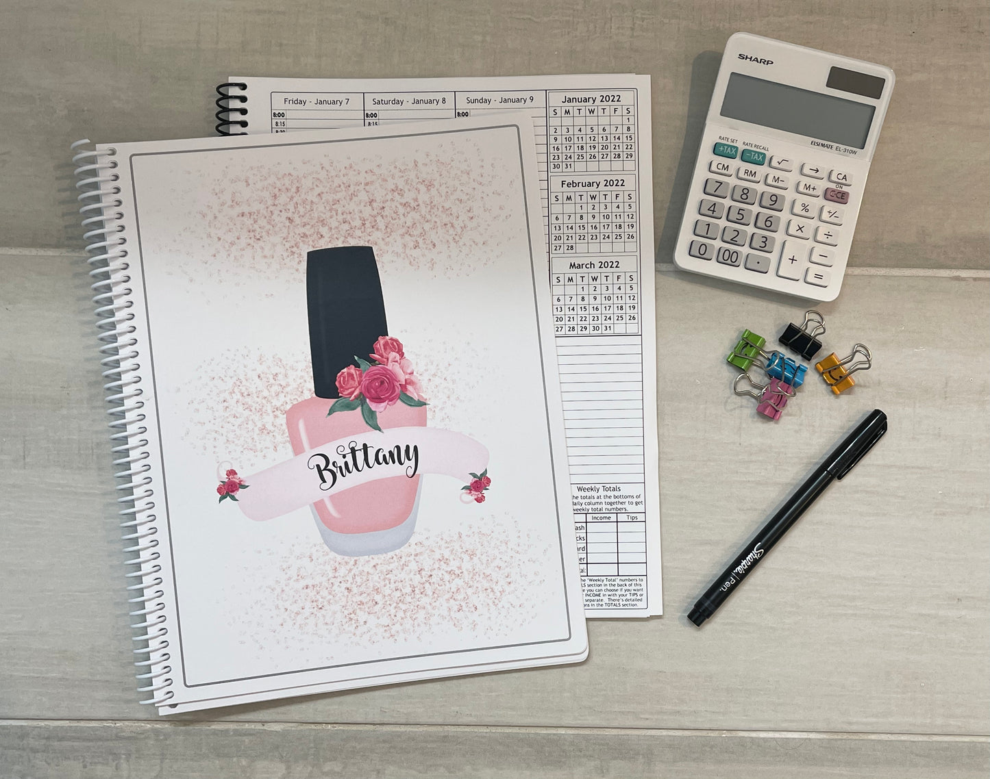 FLORAL POLISH BOTTLE DESIGN - Standard 12 Month Appointment Book - Start Any Month - 3 Sizes with Optional Income & Expenses Tracking