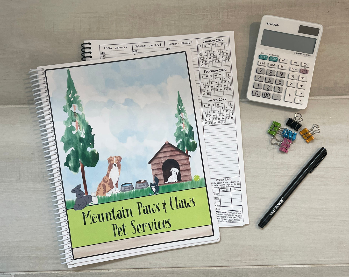 WATERCOLOR PETS DESIGN - 12 Month Dated Appointment Book With Business Organizer/Planner + UPGRADE OPTIONS