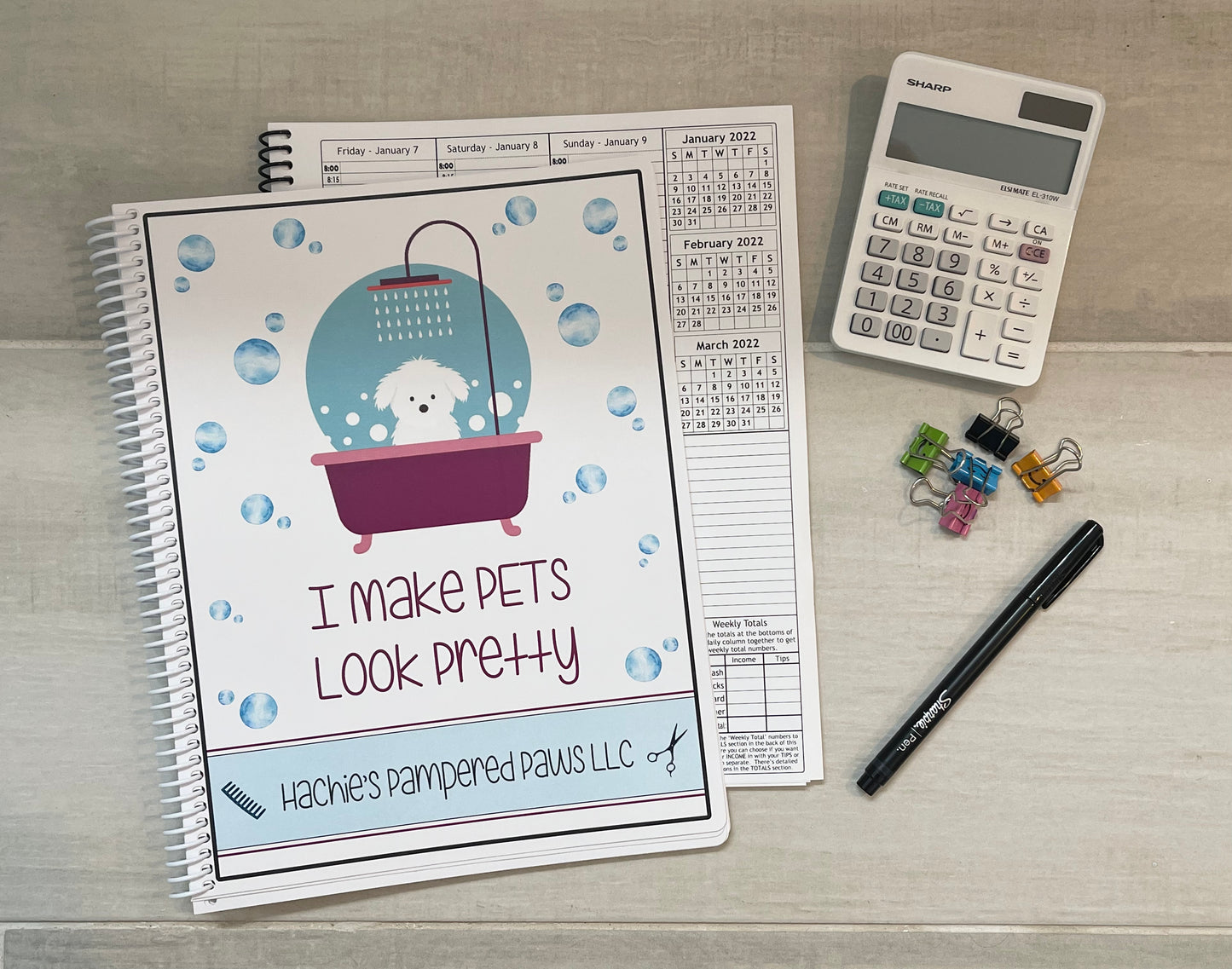 PRETTY PETS DESIGN - 12 Month Dated Appointment Book With Business Organizer/Planner + UPGRADE OPTIONS