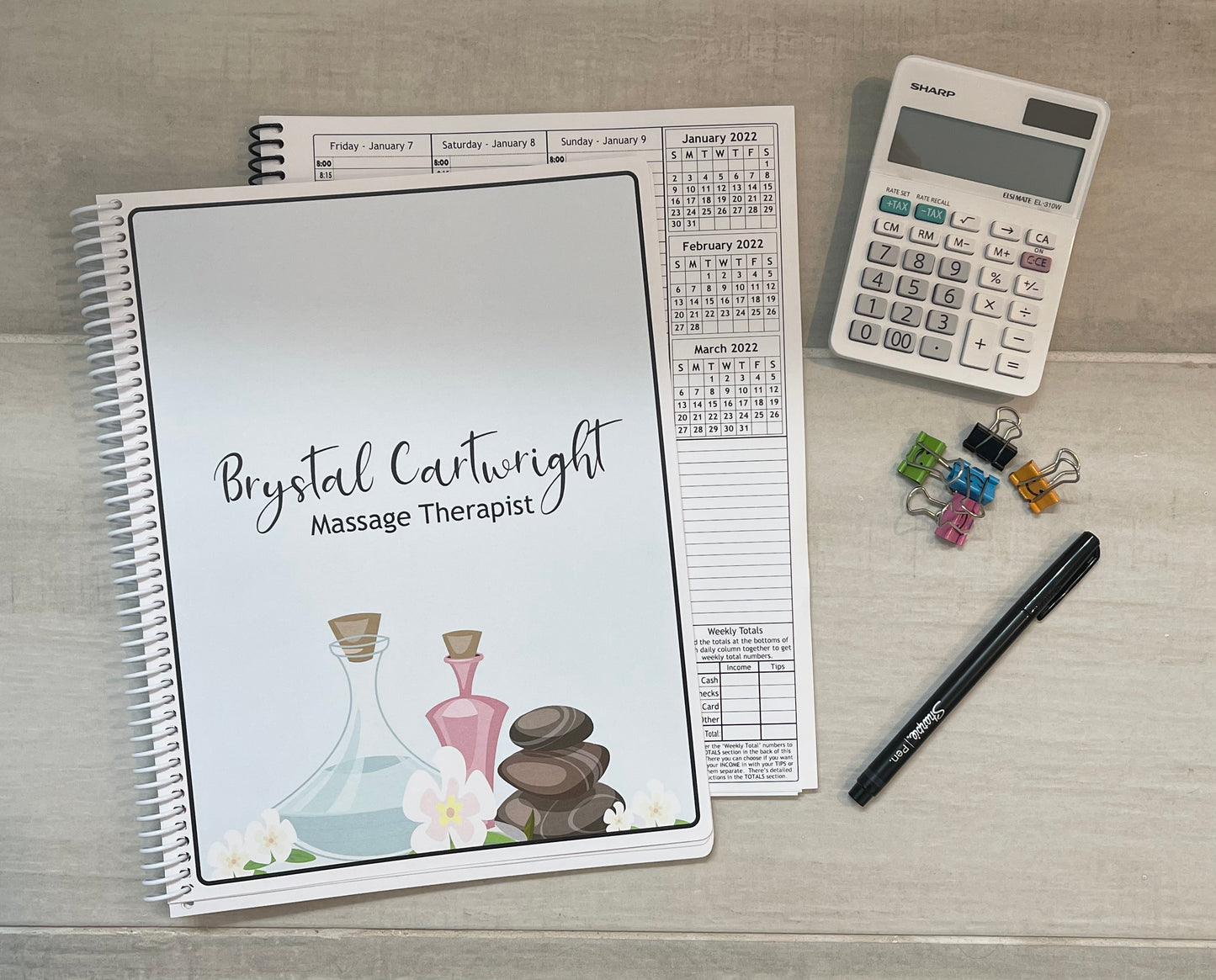 MASSAGE & SPA TOOLS DESIGN - 12 Month Dated Appointment Book With Business Organizer/Planner + UPGRADE OPTIONS