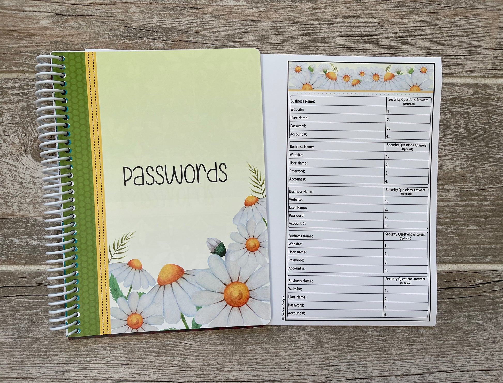 Password Organizer - Daisies Design – FryeCakes Designs