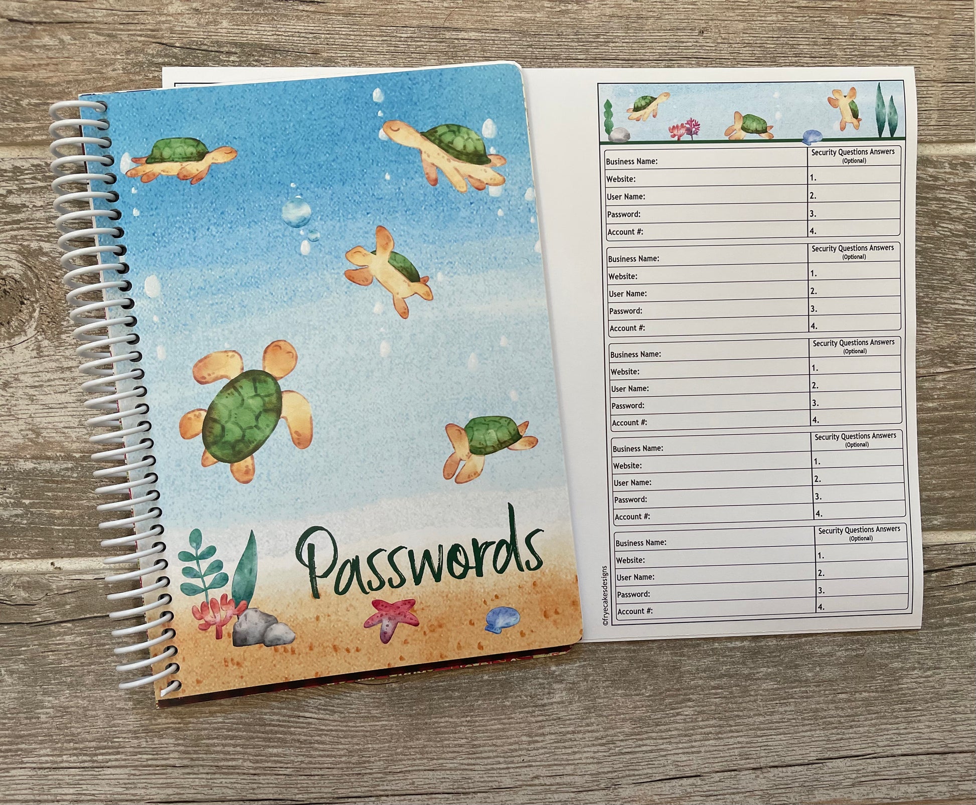 Turtle Password Pattern Password Organizer - Sea Turtles Design – FryeCakes Designs
