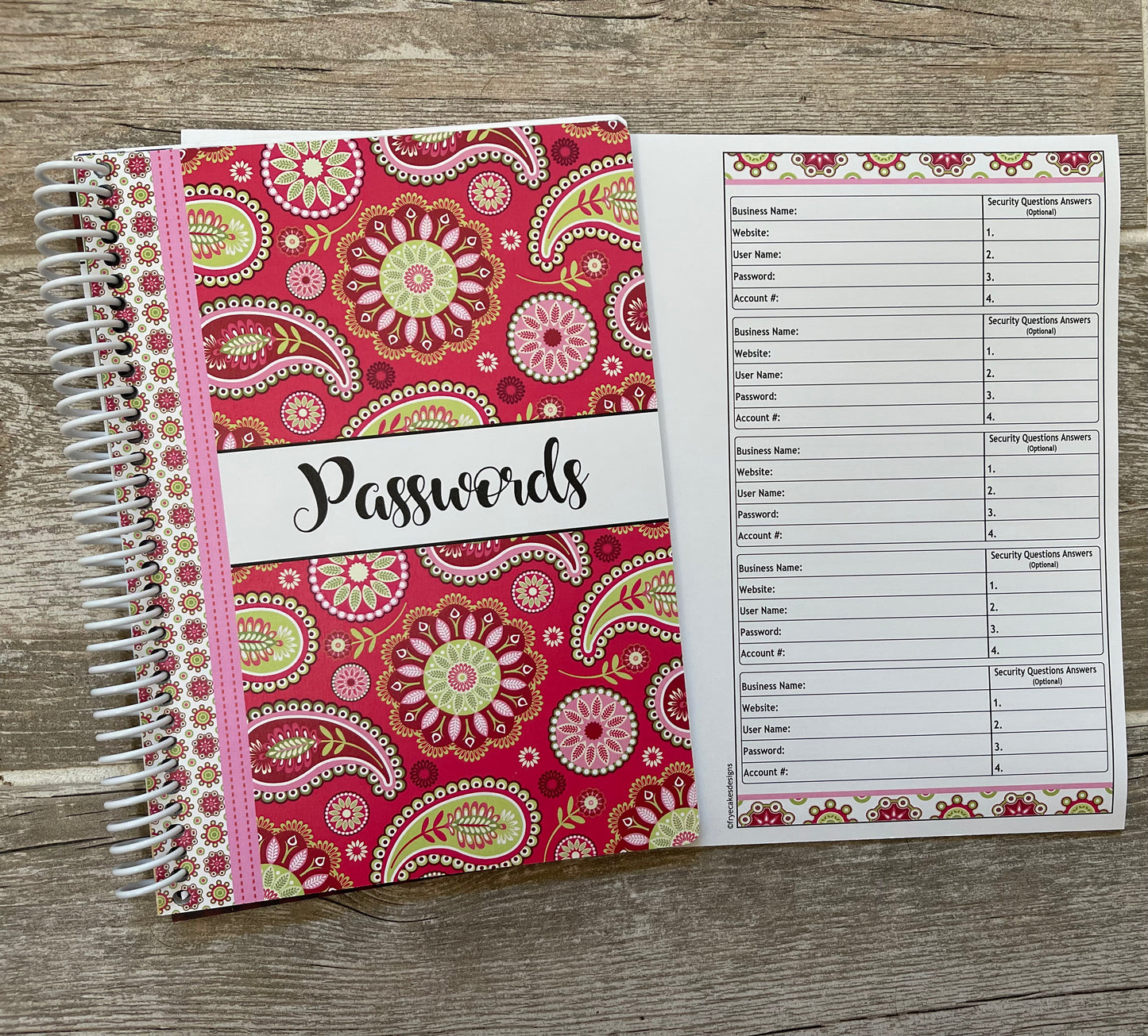 Password Organizer - Pink Paisley Design