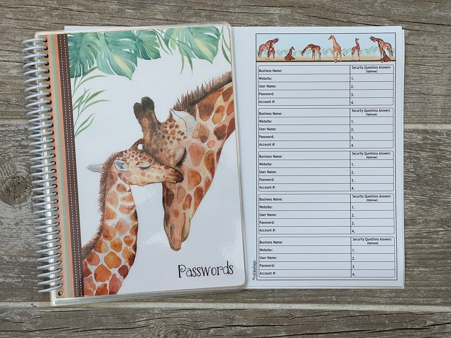 Password Organizer - Giraffe Design