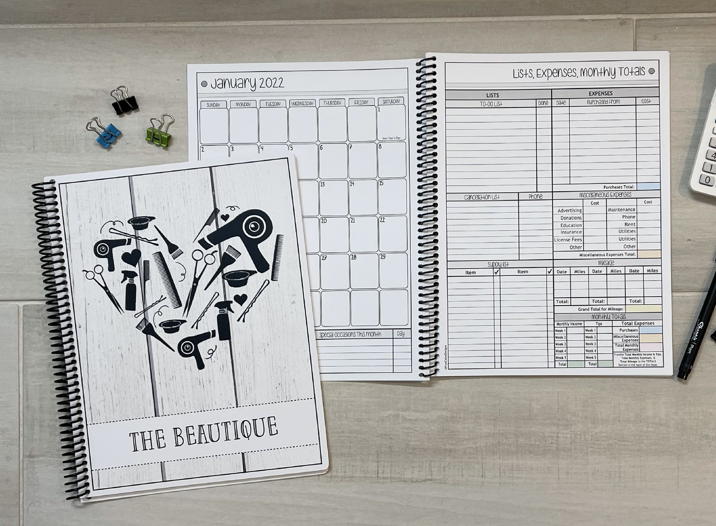 STYLIST HEART LIGHT WOOD DESIGN - 12 Month Dated Appointment Book With Business Organizer/Planner + UPGRADE OPTIONS