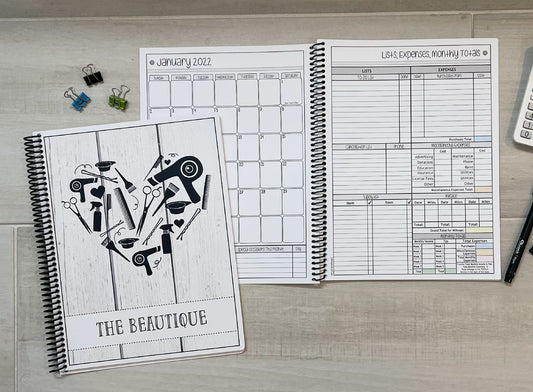 STYLIST HEART LIGHT WOOD DESIGN - 12 Month Dated Appointment Book With Business Organizer/Planner + UPGRADE OPTIONS