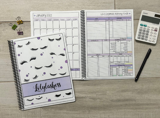 LOTS OF LASHES - PURPLE DESIGN - 12 Month Dated Appointment Book With Business Organizer/Planner + UPGRADE OPTIONS