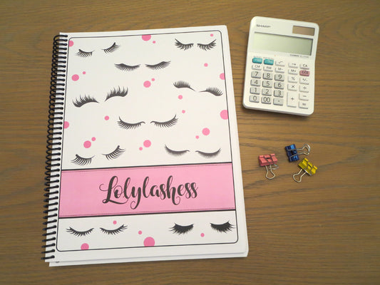 LOTS OF LASHES - PINK or PURPLE DESIGN - Standard 12 Month Appointment Book - Start Any Month - 3 Sizes with Optional Income & Expenses Tracking