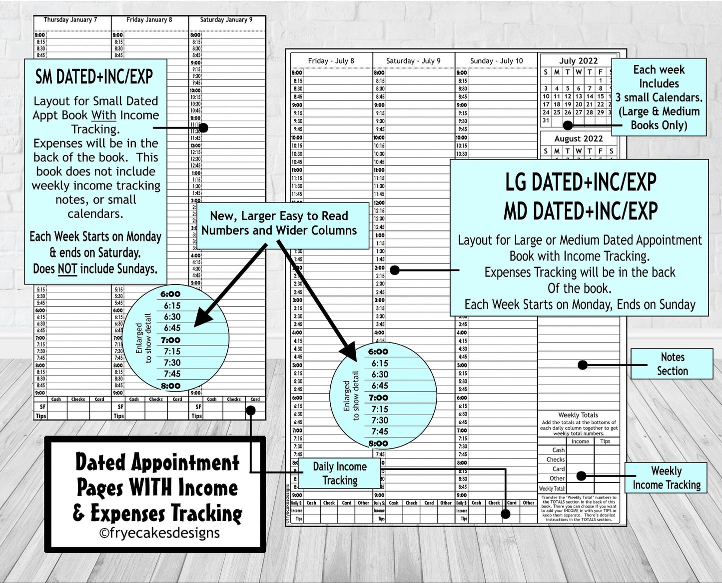 DAISY ON POSTCARD DESIGN- Standard 12 Month Appointment Book - Start Any Month - 3 Sizes with Optional Income & Expenses Tracking