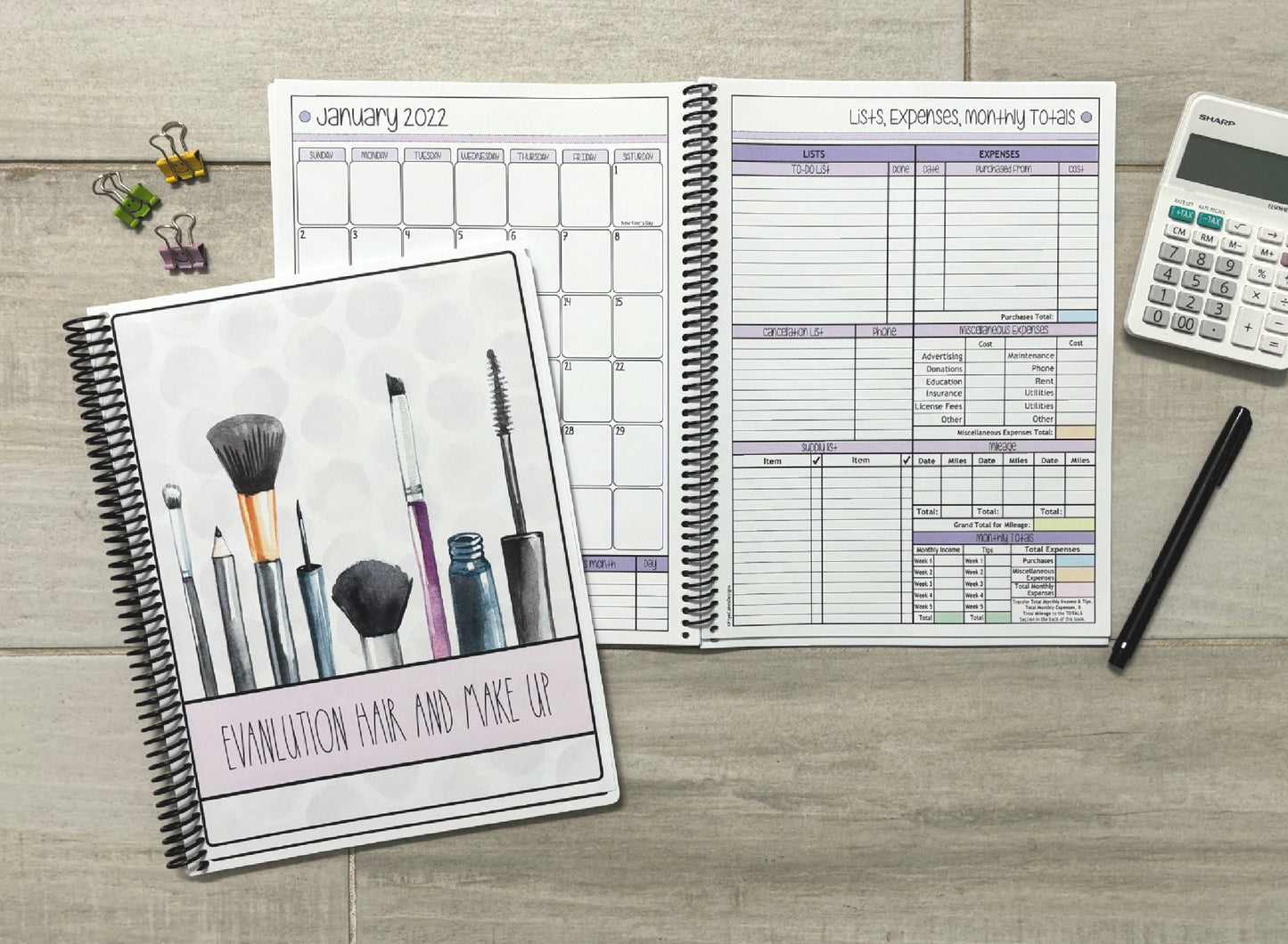 MAKEUP BRUSHES DESIGN - 12 Month Dated Appointment Book With Business Organizer/Planner + UPGRADE OPTIONS