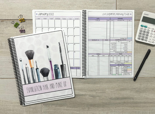 MAKEUP BRUSHES DESIGN - 12 Month Dated Appointment Book With Business Organizer/Planner + UPGRADE OPTIONS