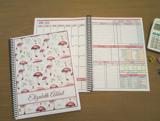 MUSHROOMS DESIGNS - 4 DESIGNS TO CHOOSE FROM - 12 Month Dated Appointment Book With Business Organizer/Planner + UPGRADE OPTIONS