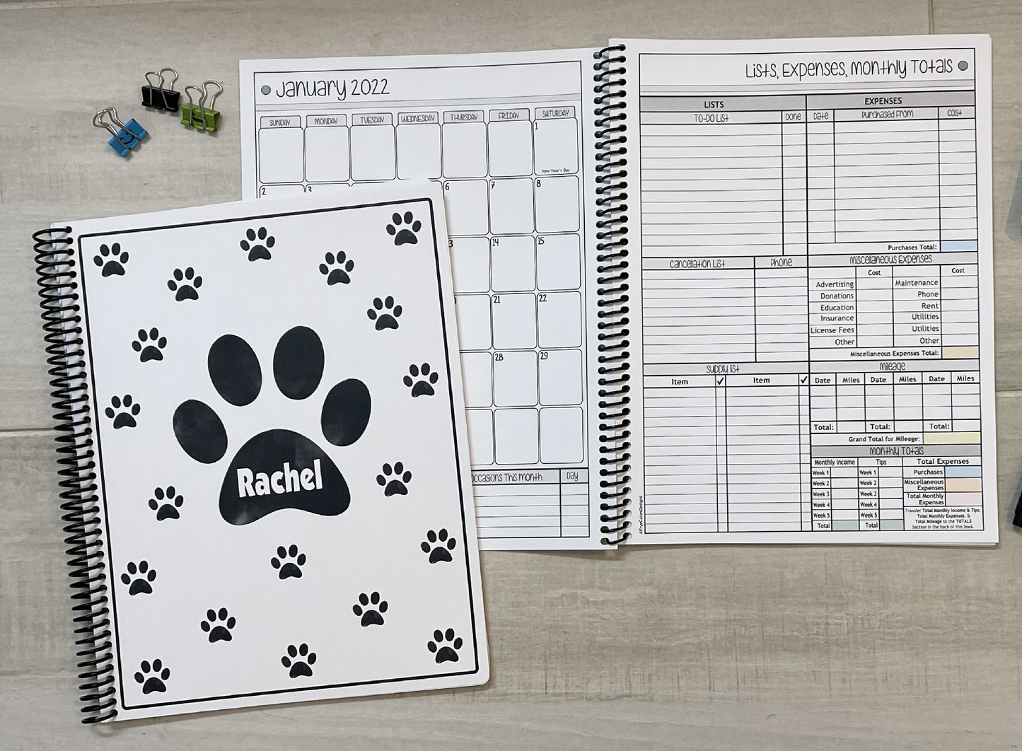 PAW PRINTS DESIGN - 12 Month Dated Appointment Book With Business Organizer/Planner + UPGRADE OPTIONS