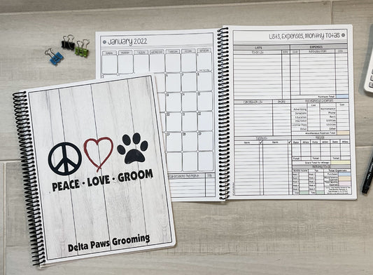 PEACE LOVE GROOM DESIGN - 12 Month Dated Appointment Book With Business Organizer/Planner + UPGRADE OPTIONS