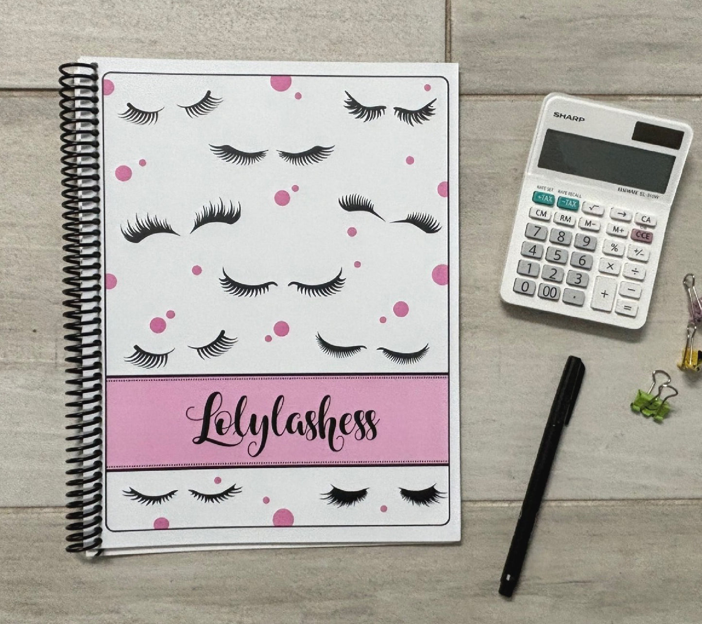 LOTS OF LASHES - PINK DESIGN - Standard 12 Month Appointment Book - Start Any Month - 3 Sizes with Optional Income & Expenses Tracking