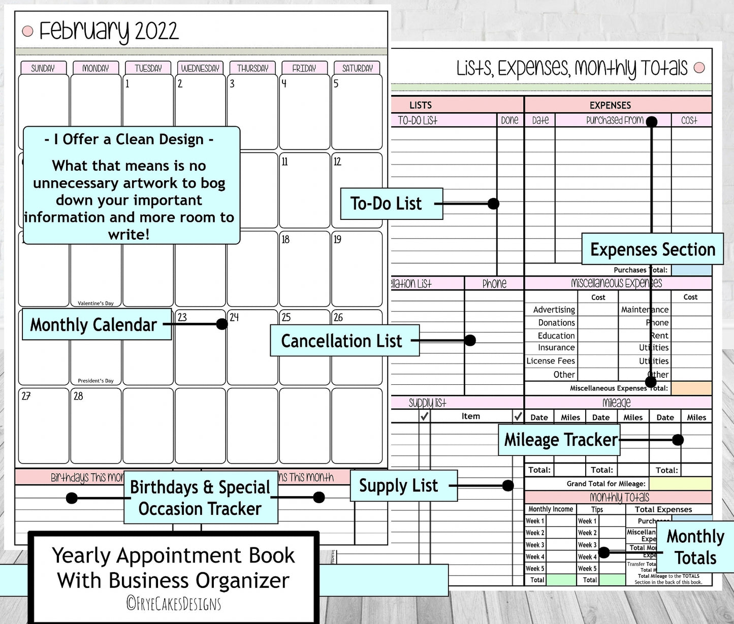 FLORAL SCISSORS DESIGN - 12 Month Dated Appointment Book With Business Organizer/Planner + UPGRADE OPTIONS