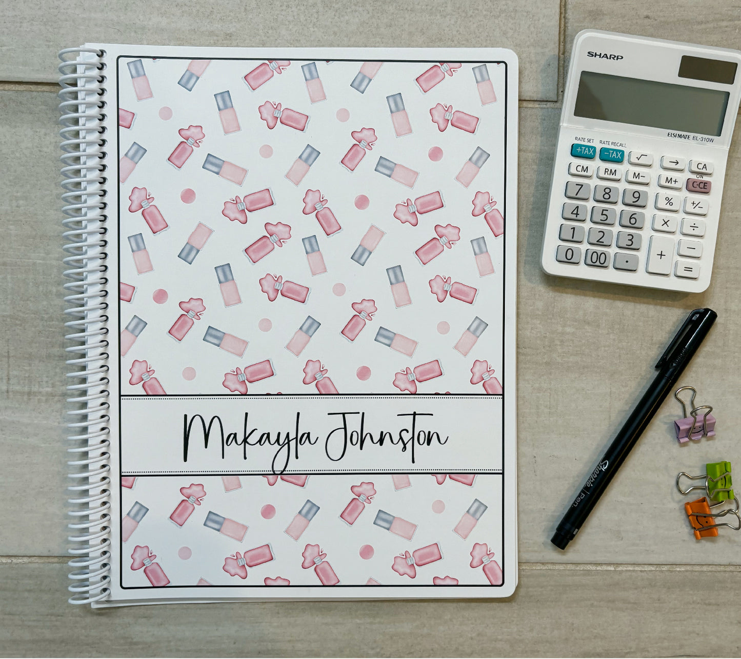 PINK POLISH BOTTLES DESIGN - Standard 12 Month Appointment Book - Start Any Month - 3 Sizes with Optional Income & Expenses Tracking