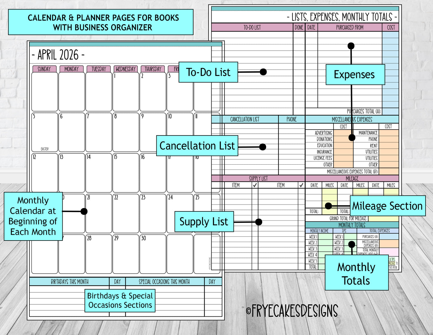 PRETTY PETS DESIGN - 12 Month Dated Appointment Book With Business Organizer/Planner + UPGRADE OPTIONS