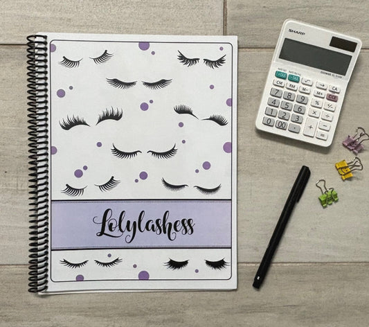 LOTS OF LASHES - PURPLE DESIGN - Standard 12 Month Appointment Book - Start Any Month - 3 Sizes with Optional Income & Expenses Tracking