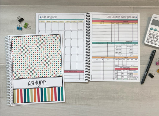 RAINBOW PINWHEELS DESIGN - 12 Month Dated Appointment Book With Business Organizer/Planner + UPGRADE OPTIONS
