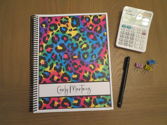 RAINBOW CHEETAH DESIGN - Standard 12 Month Appointment Book - Start Any Month - 3 Sizes with Optional Income & Expenses Tracking