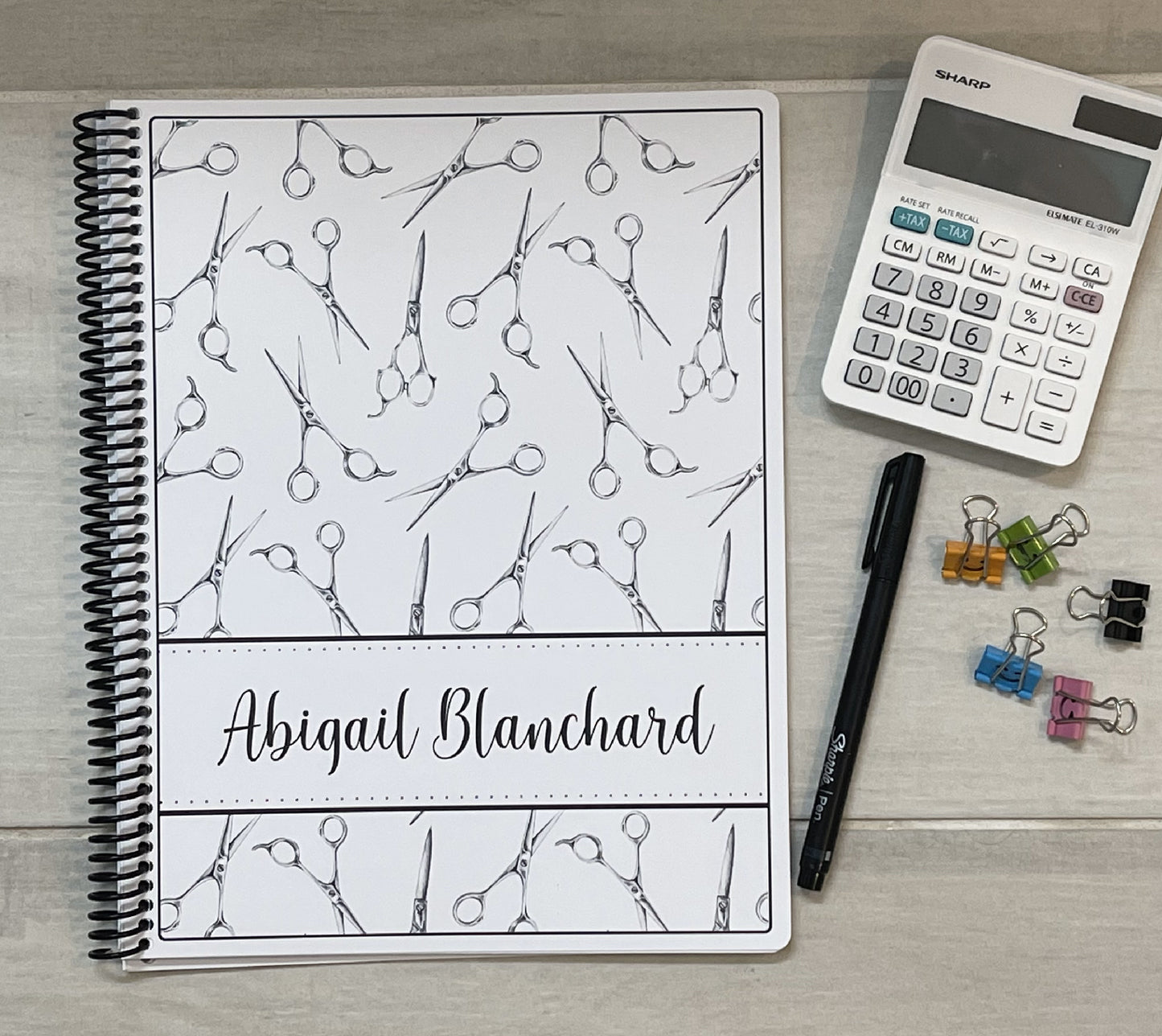 STYLIST SCISSORS DESIGN - Standard 12 Month Appointment Book - Start Any Month - 3 Sizes with Optional Income & Expenses Tracking