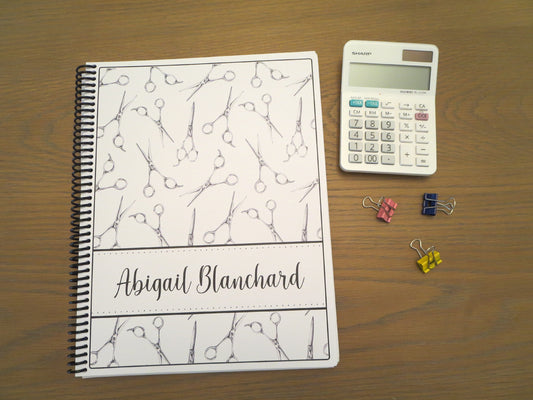 STYLIST SCISSORS DESIGN - Standard 12 Month Appointment Book - Start Any Month - 3 Sizes with Optional Income & Expenses Tracking