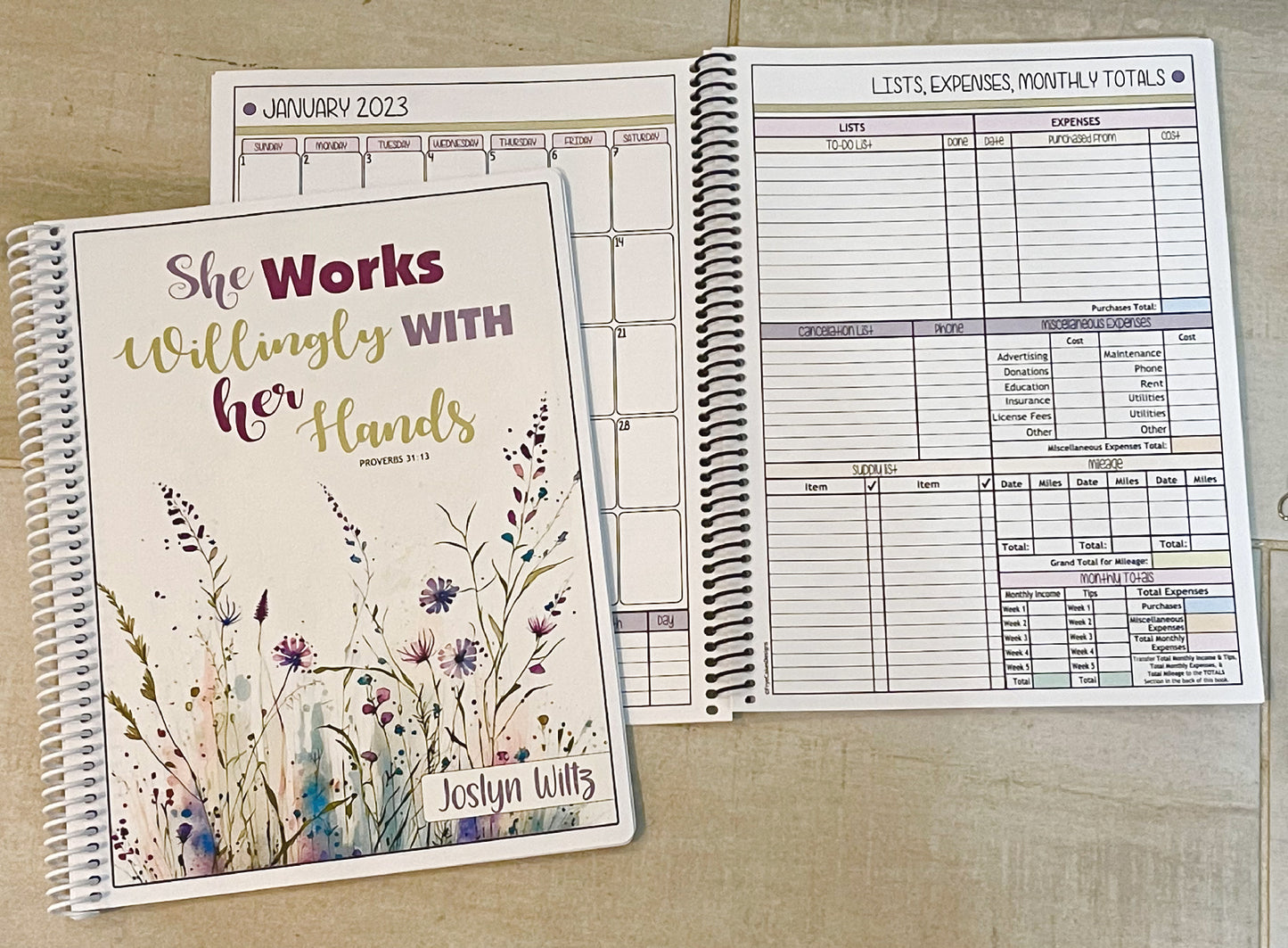 SHE WORKS WILLINGLY WITH HER HANDS DESIGN - 12 Month Dated Appointment Book With Business Organizer/Planner + UPGRADE OPTIONS