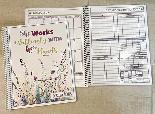 SHE WORKS WILLINGLY WITH HER HANDS DESIGN - 12 Month Dated Appointment Book With Business Organizer/Planner + UPGRADE OPTIONS