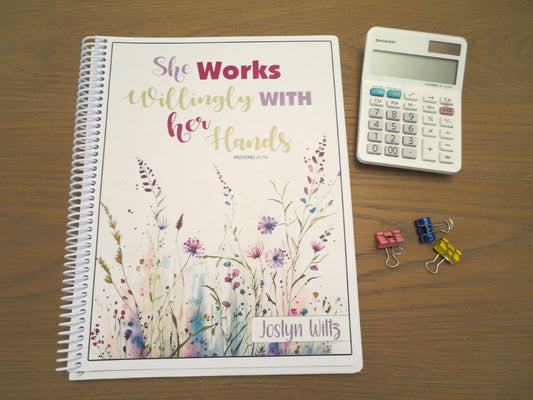 SHE WORKS WILLINGLY WITH HER HANDS DESIGN- Standard 12 Month Appointment Book - Start Any Month - 3 Sizes with Optional Income & Expenses Tracking