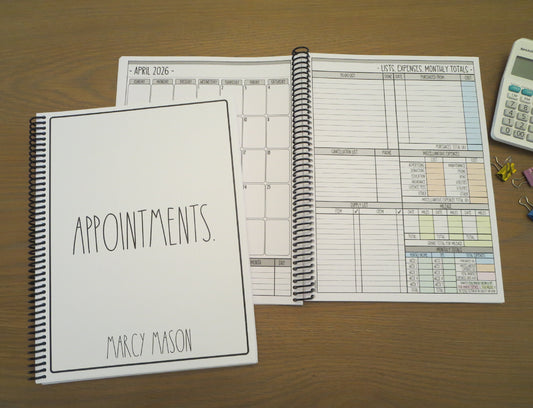 SIMPLY SIMPLE DESIGN - 12 Month Dated Appointment Book With Business Organizer/Planner + UPGRADE OPTIONS