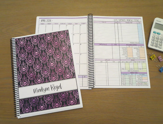 GOTHIC SKULLS DESIGN - 4 COLORS - 12 Month Dated Appointment Book With Business Organizer/Planner + UPGRADE OPTIONS
