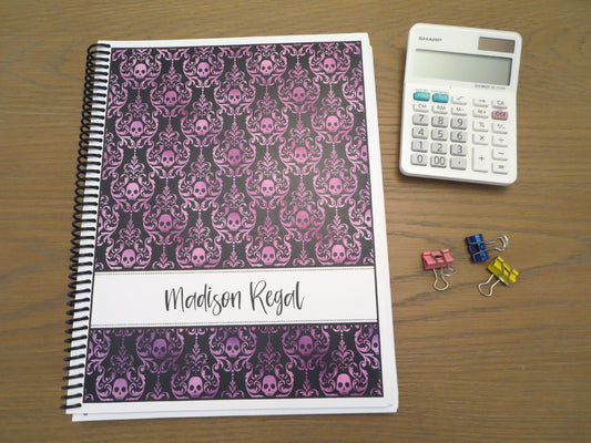 GOTHIC SKULLS DESIGN - 4 COLOR OPTIONS - Standard 12 Month Appointment Book - Start Any Month - 3 Sizes with Optional Income & Expenses Tracking
