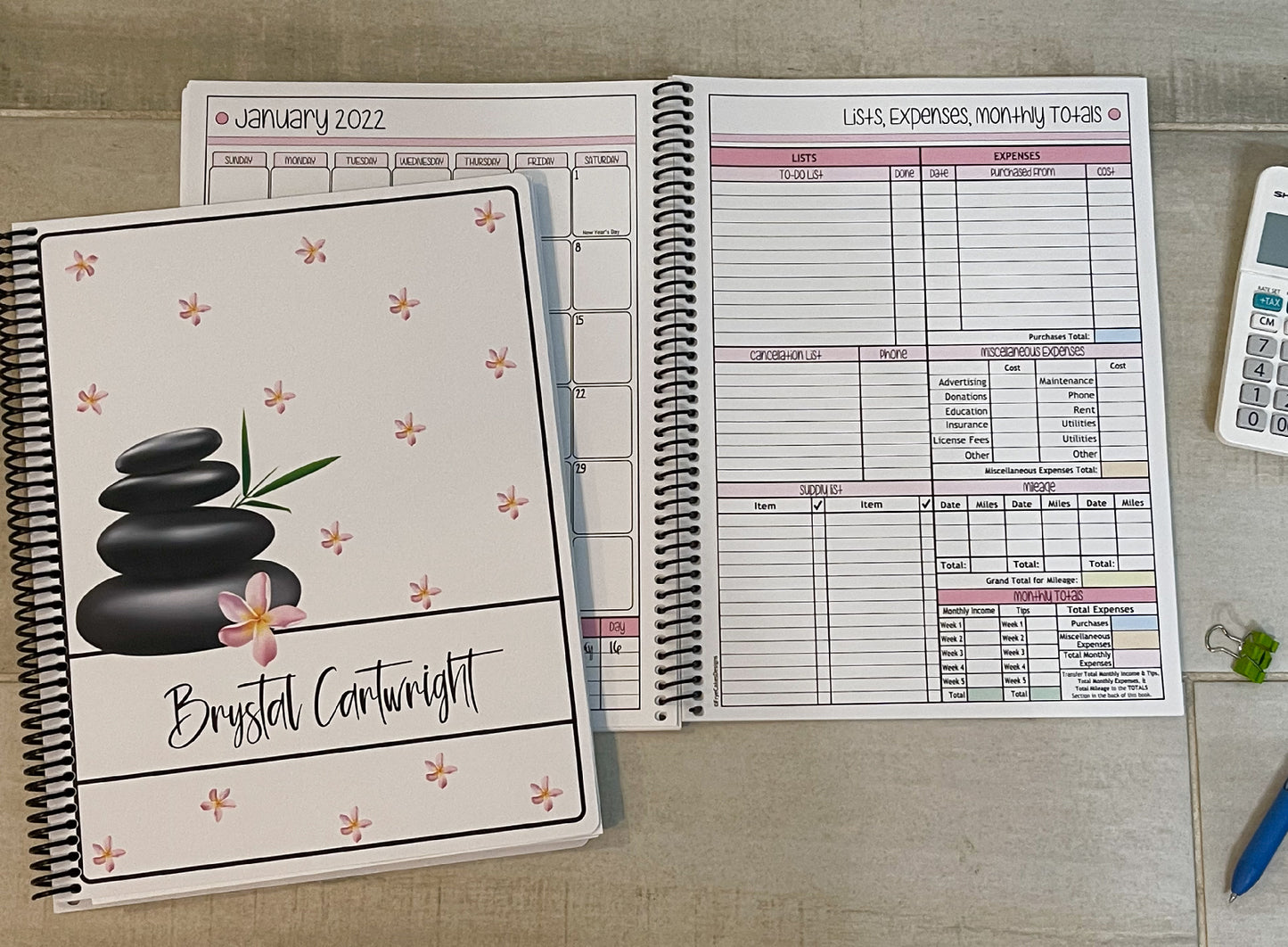 SPA HOT STONES DESIGN - 12 Month Dated Appointment Book With Business Organizer/Planner + UPGRADE OPTIONS