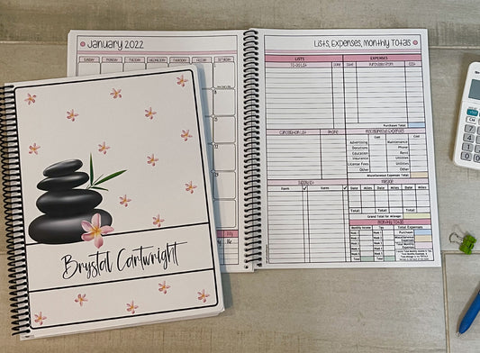 SPA HOT STONES DESIGN - 12 Month Dated Appointment Book With Business Organizer/Planner + UPGRADE OPTIONS