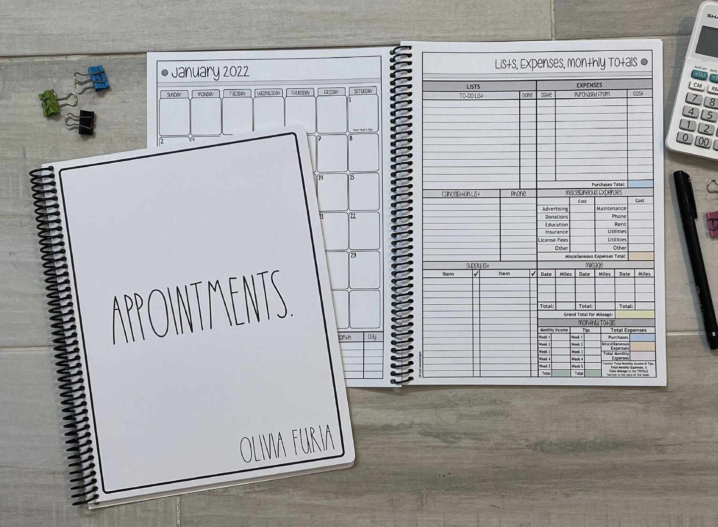 SIMPLY SIMPLE DESIGN - 12 Month Dated Appointment Book With Business Organizer/Planner + UPGRADE OPTIONS