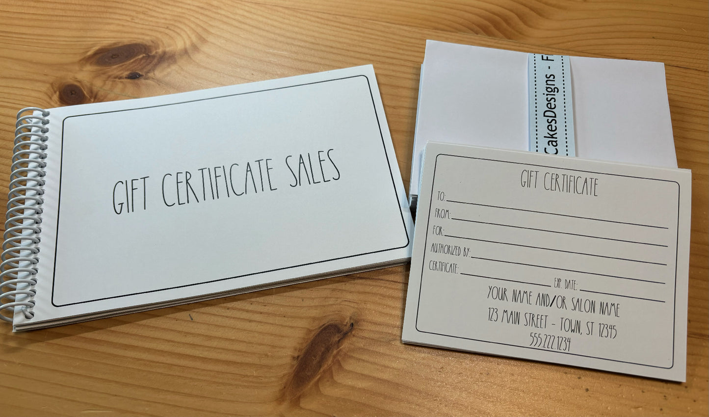 Personalized Gift Certificates - SIMPLY SIMPLE DESIGN - with Envelopes and Optional Sales Tracker