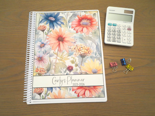 SUMMER FLOWERS DESIGN - 6 COVERS TO CHOOSE FROM - Standard 12 Month Appointment Book - Start Any Month - 3 Sizes with Optional Income & Expenses Tracking
