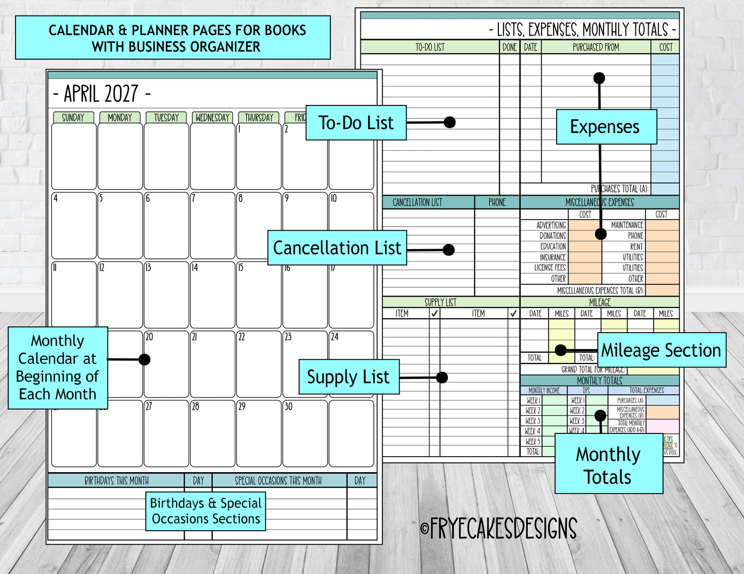 AQUA FLOWERS DESIGN - 12 Month Dated Appointment Book With Business Organizer/Planner + UPGRADE OPTIONS
