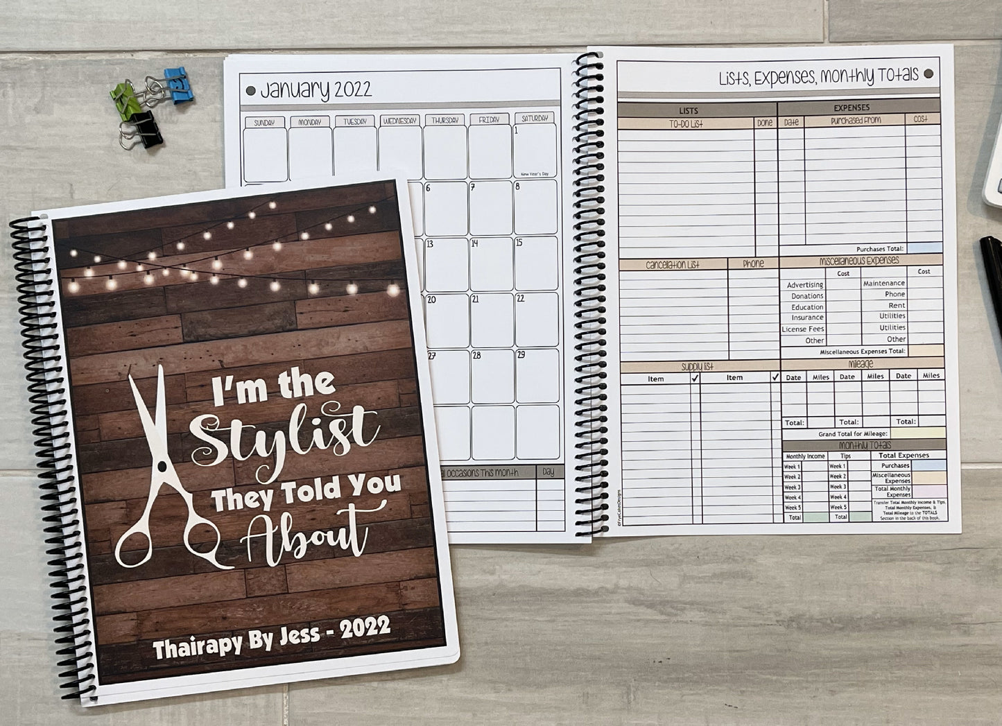 WOOD & LIGHTS DESIGN - 12 Month Dated Appointment Book With Business Organizer/Planner + UPGRADE OPTIONS