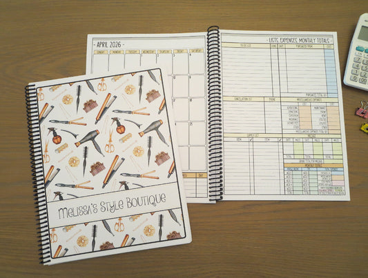 ANTIQUE STYLIST TOOLS DESIGN - 12 Month Dated Appointment Book With Business Organizer/Planner + UPGRADE OPTIONS