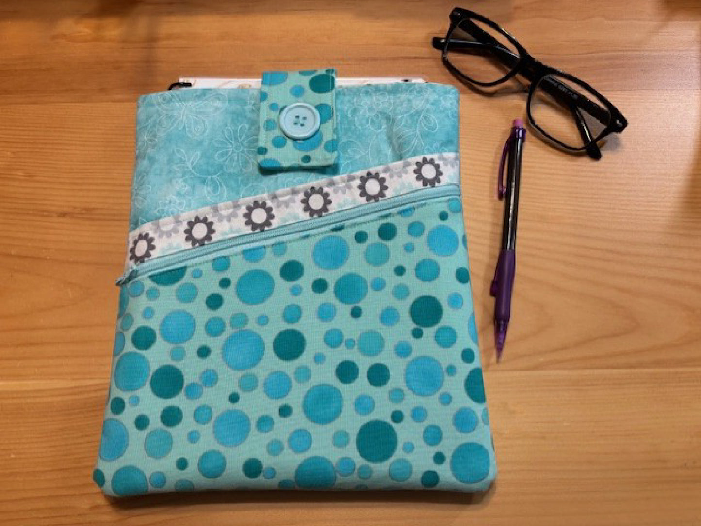 Protective Book Sleeve - Small Size - Aqua Dots & Flowers