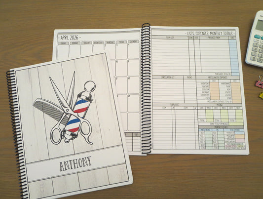 BARBER POLE DESIGN - 12 Month Dated Appointment Book With Business Organizer/Planner + UPGRADE OPTIONS